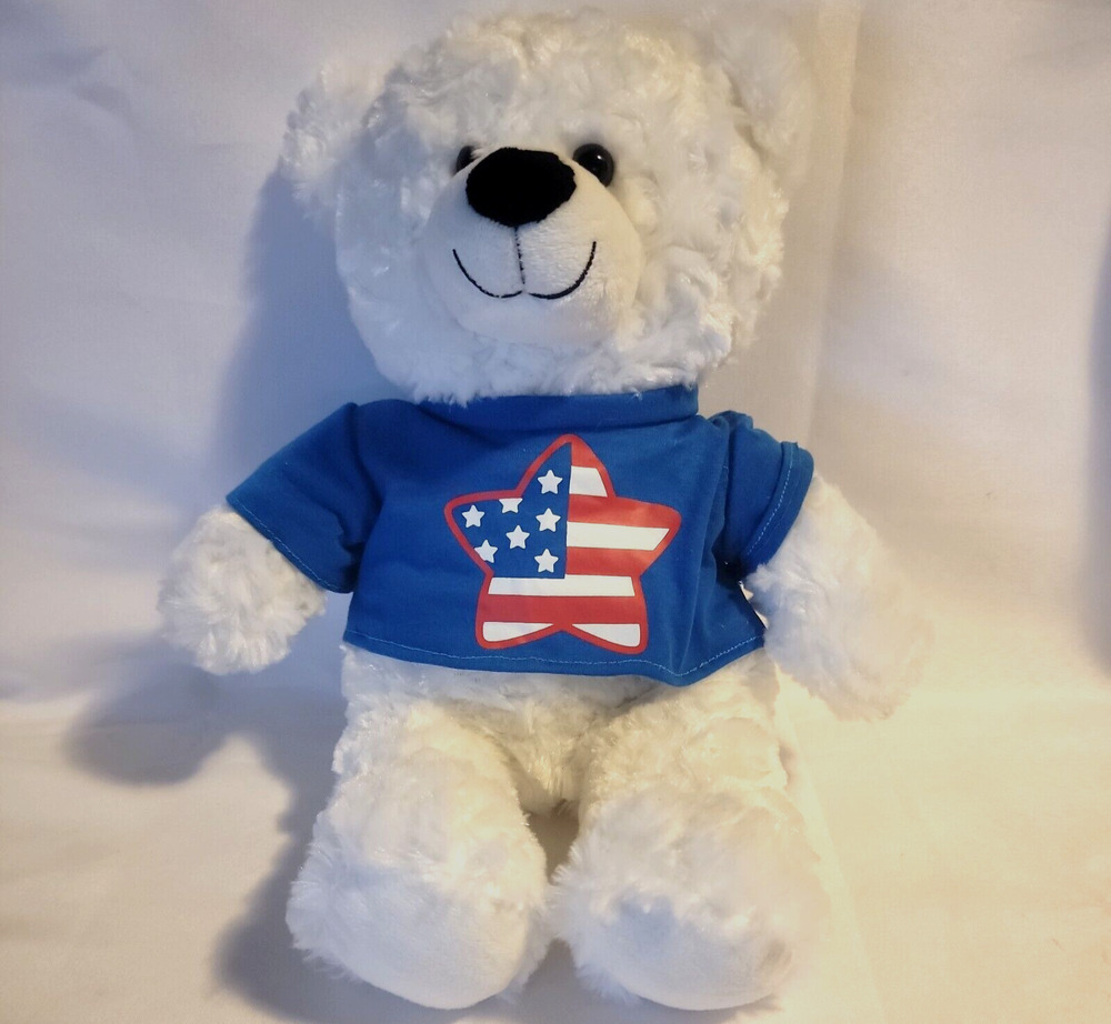Dan Dee White Bear 2015 American Flag Star T-Shirt 15"